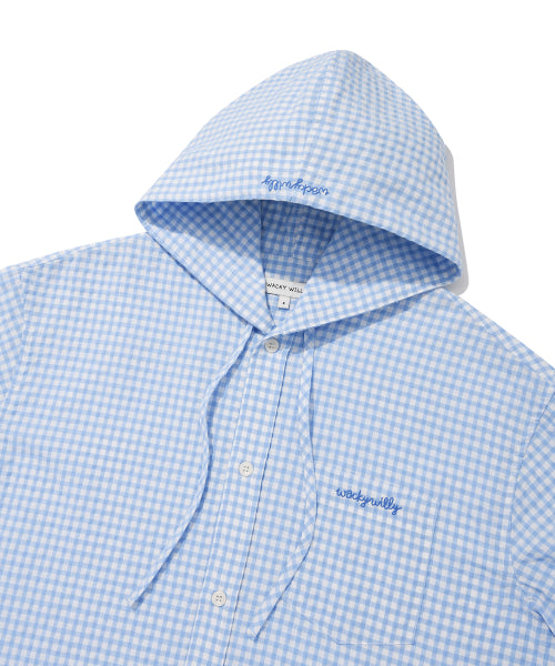 Please check women's hooded button shirt sky blue