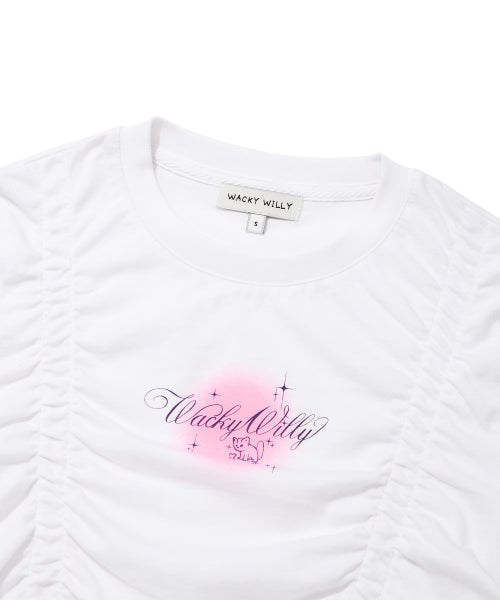 Shining Leo Shirring Cropped Short-Sleeved T-Shirt White