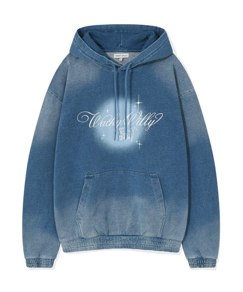 Shining Leo Denim Jersey Like Hooded Blue