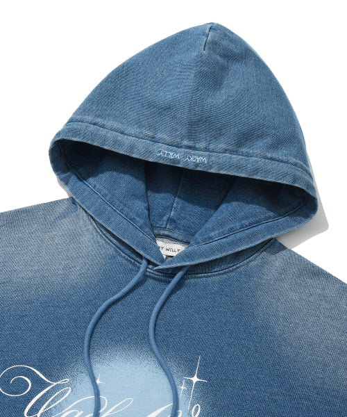 Shining Leo Denim Jersey Like Hooded Blue