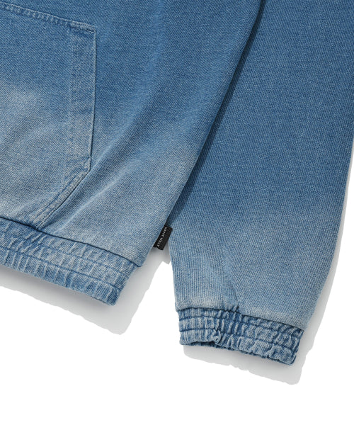 Shining Leo Denim Jersey Like Hooded Blue