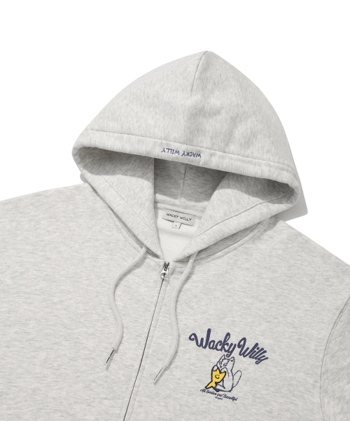 Kiki Leo Logo Hooded Zip-Up Light Gray