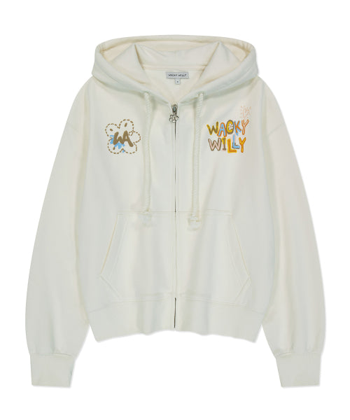 Women's typo Semi-Overfit Hooded Zip-Up Cream