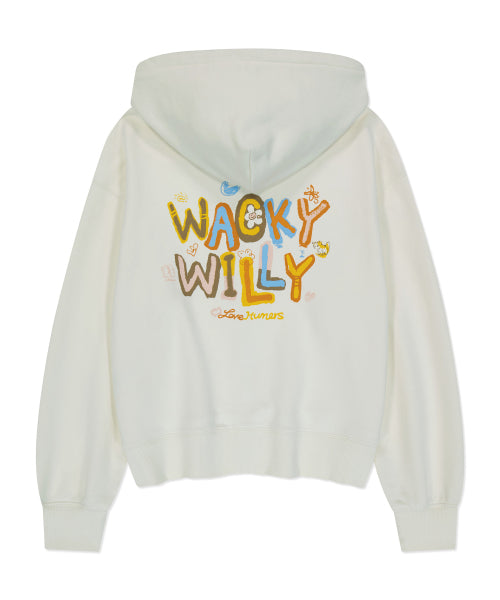 Women's typo Semi-Overfit Hooded Zip-Up Cream