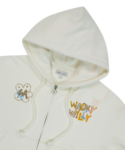 Women's typo Semi-Overfit Hooded Zip-Up Cream