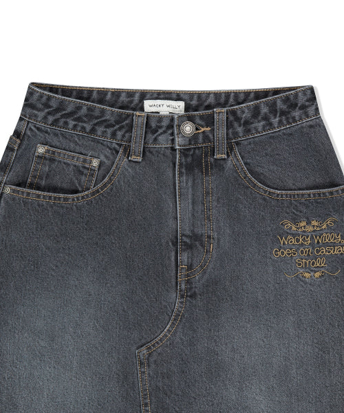 Women's long denim skirt black