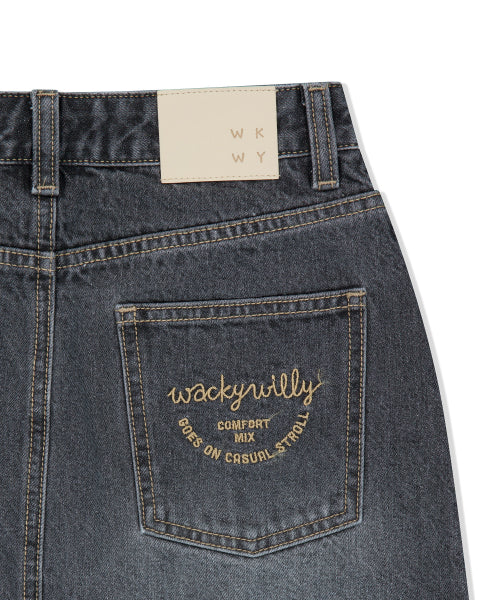 Women's long denim skirt black