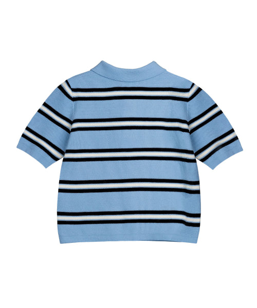 Women's Stripe Collar Short-Sleeved Knitwear Sky Blue