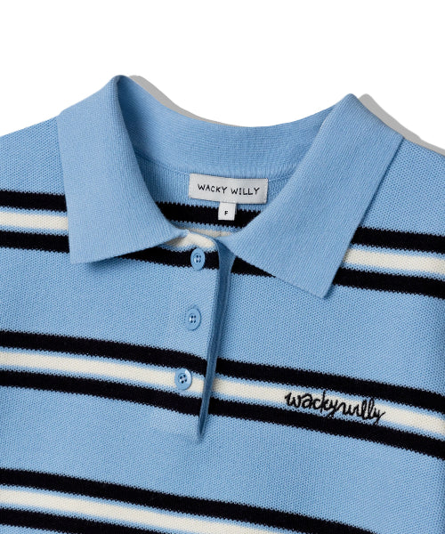 Women's Stripe Collar Short-Sleeved Knitwear Sky Blue