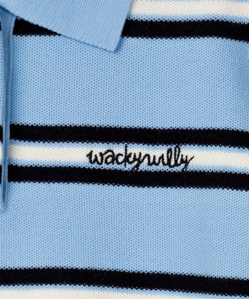 Women's Stripe Collar Short-Sleeved Knitwear Sky Blue