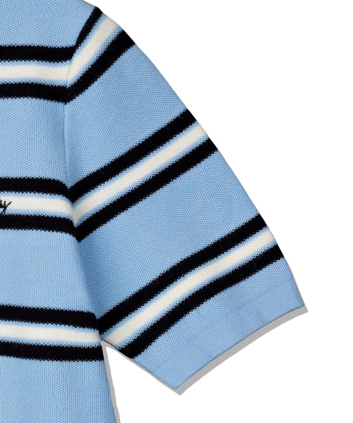 Women's Stripe Collar Short-Sleeved Knitwear Sky Blue