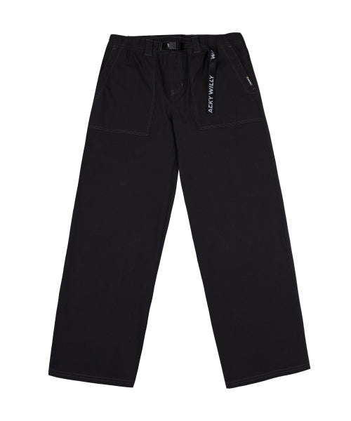 Webbing Belt Puttig Cotton Pants Black