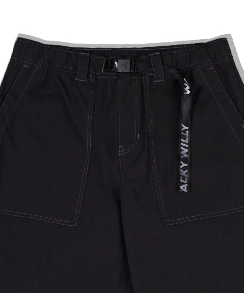Webbing Belt Puttig Cotton Pants Black