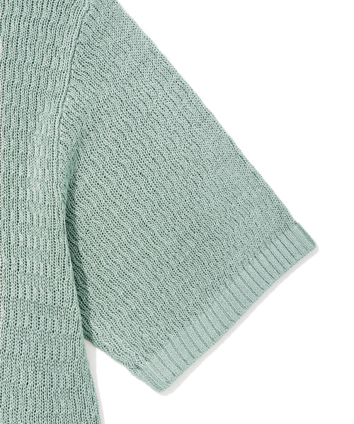 One point short sleeve pullover knit green