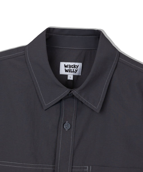 Nylon Lipstop Oversized Fit Shirt Charcoal
