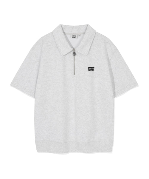 Sweat collar short-sleeved T-shirt light gray