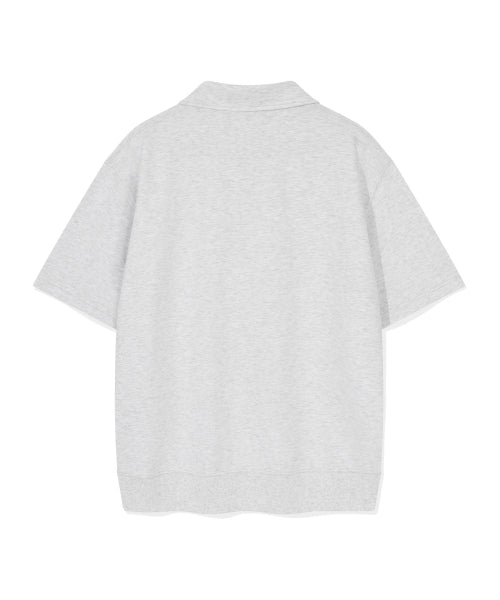 Sweat collar short-sleeved T-shirt light gray