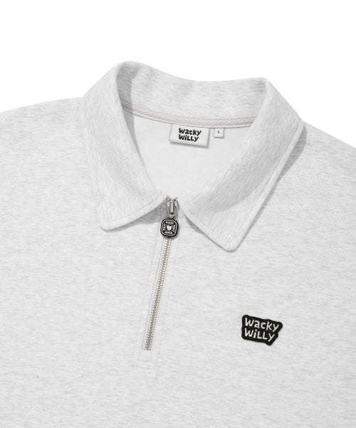 Sweat collar short-sleeved T-shirt light gray
