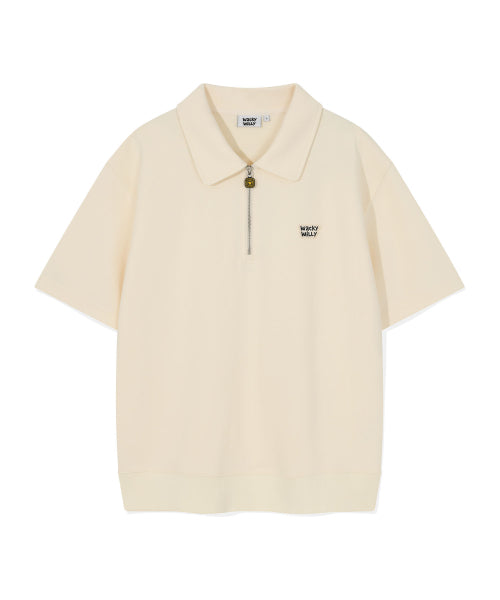 Sweat collar short-sleeved T-shirt cream