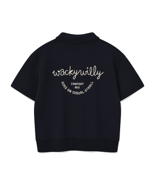 Women's Typography Half Zip-Up Short Sleeve Dark Navy