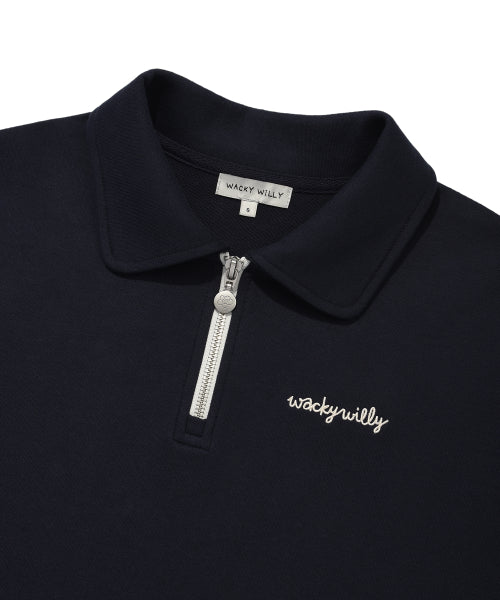 Women's Typography Half Zip-Up Short Sleeve Dark Navy