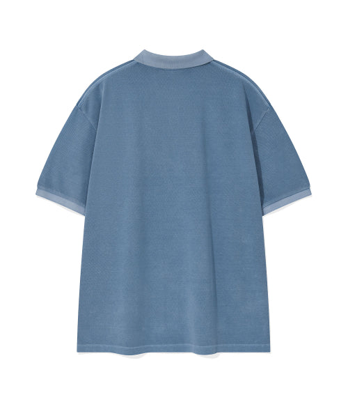 Pigment Dying Collar T-Shirt Blue