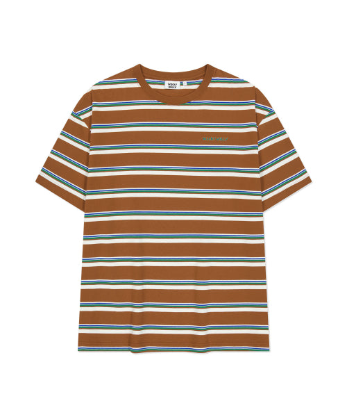 Multi-strip short-sleeved T-shirt brown