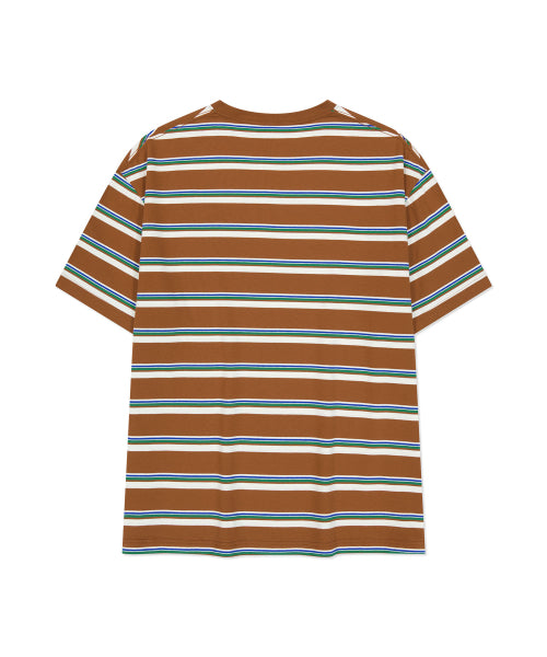 Multi-strip short-sleeved T-shirt brown