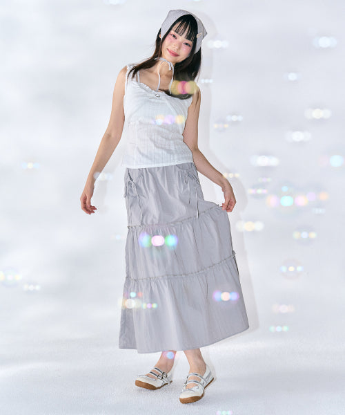 Pina Ribbon Long Skirt [GREY]