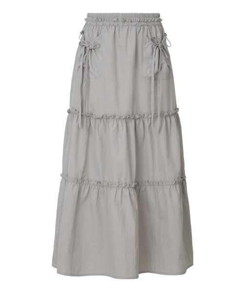 Pina Ribbon Long Skirt [GREY]