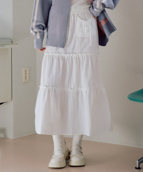 Pina Ribbon Long Skirt [WHITE]