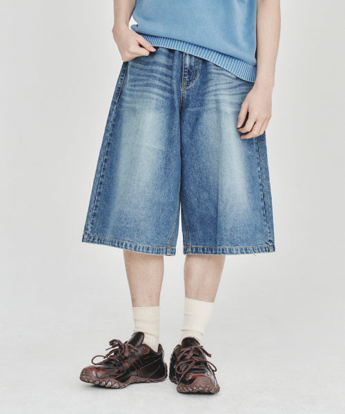 Bermuda denim middle pants blue
