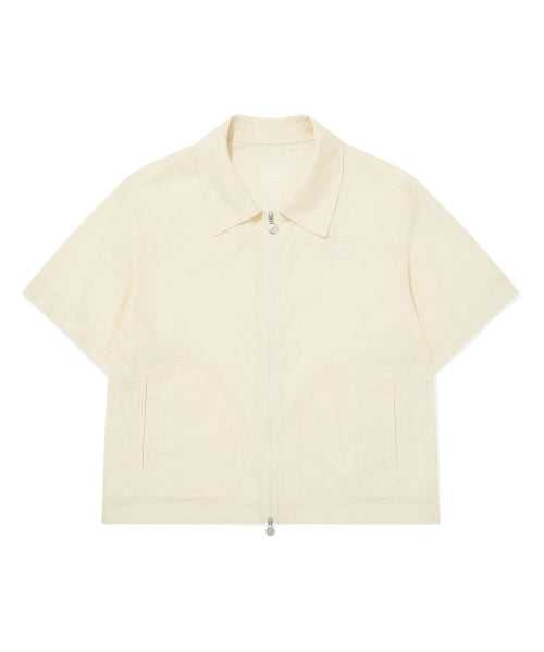 Women's Nylon Short Sleeve Zip-Up Jumper Cream