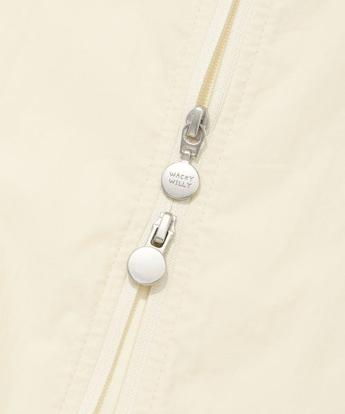 Women's Nylon Short Sleeve Zip-Up Jumper Cream