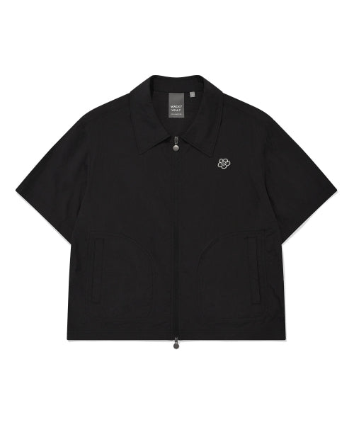 Women's Nylon Short Sleeve Zip-Up Jumper Black