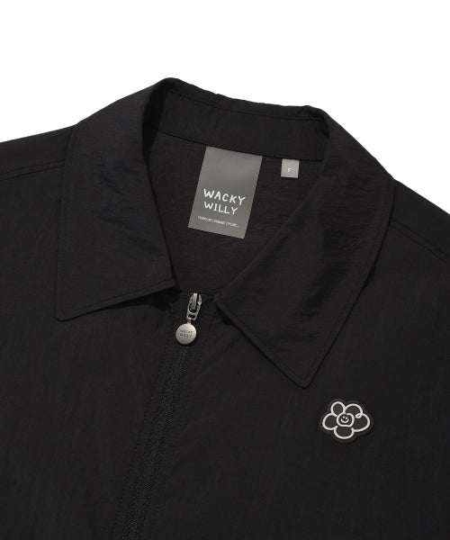 Women's Nylon Short Sleeve Zip-Up Jumper Black