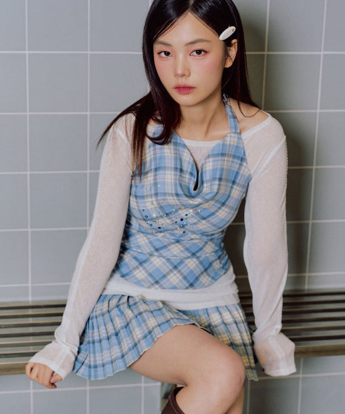 Ivy Check Skirt Pants [BLUE]