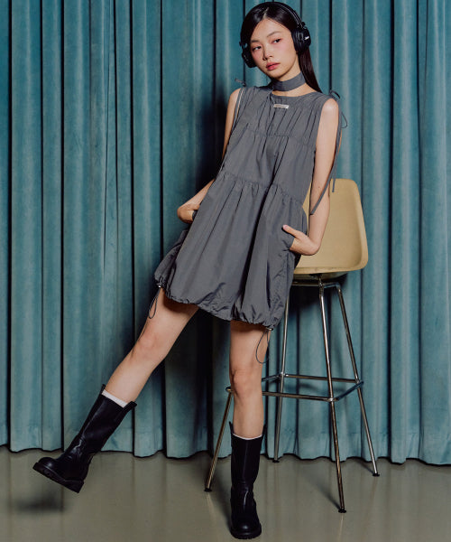 Rain Balloon Mini Dress [CHARCOAL]