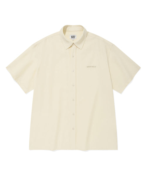 Linen Blended Oversized Fit Short-Sleeved Shirt Beige
