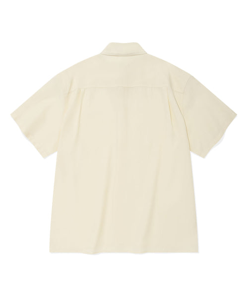 Linen Blended Oversized Fit Short-Sleeved Shirt Beige