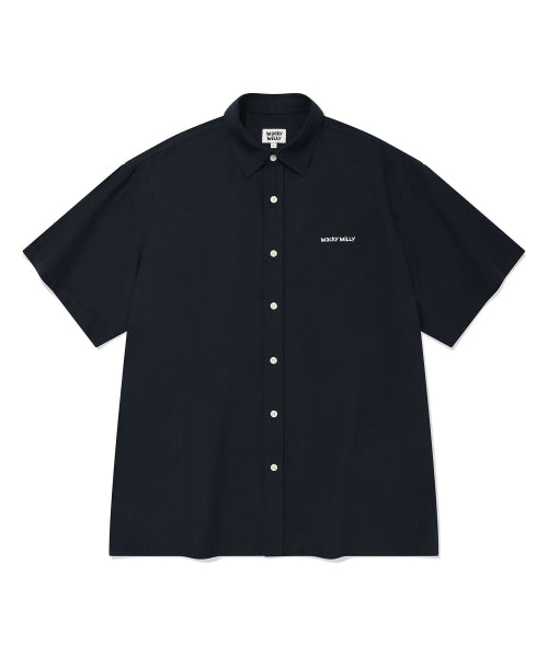linen blended overfit short-sleeved shirt navy