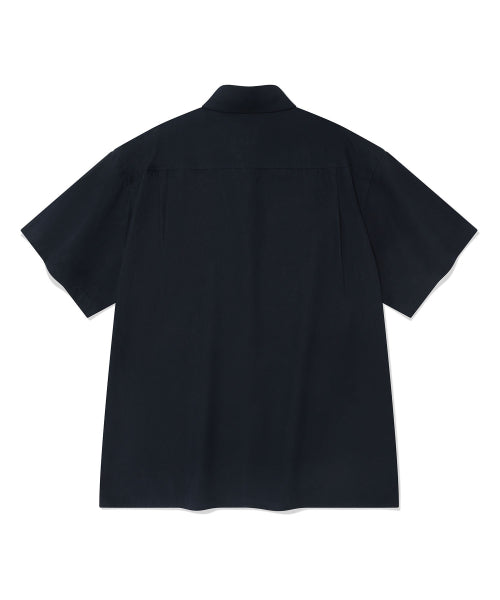 linen blended overfit short-sleeved shirt navy