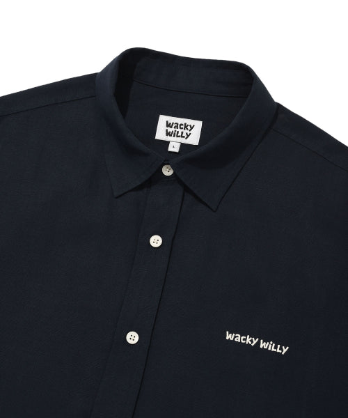 linen blended overfit short-sleeved shirt navy
