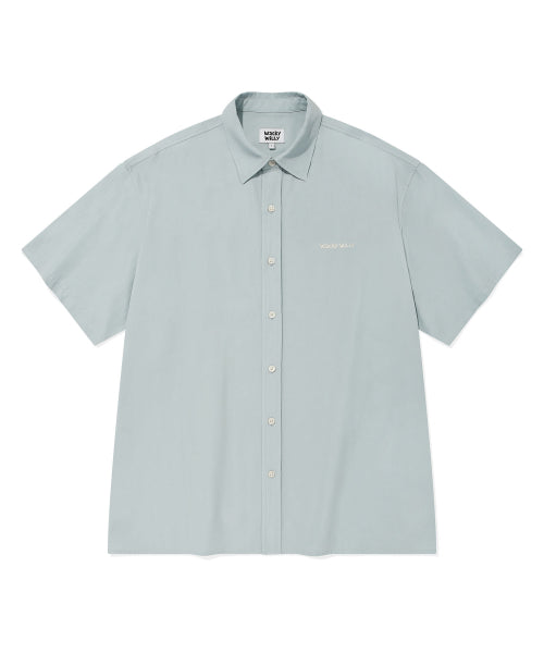Linen Blended Oversized Fit Short-Sleeved Shirt Sky Blue