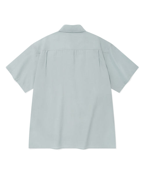 Linen Blended Oversized Fit Short-Sleeved Shirt Sky Blue
