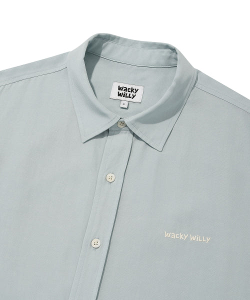 Linen Blended Oversized Fit Short-Sleeved Shirt Sky Blue
