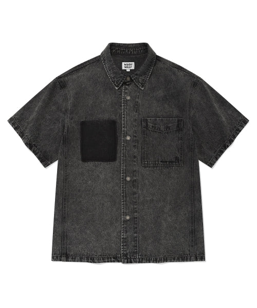 Washing denim short-sleeved shirt black