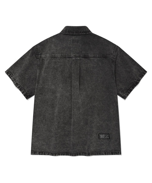 Washing denim short-sleeved shirt black