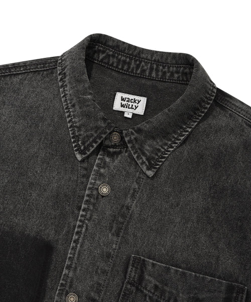 Washing denim short-sleeved shirt black