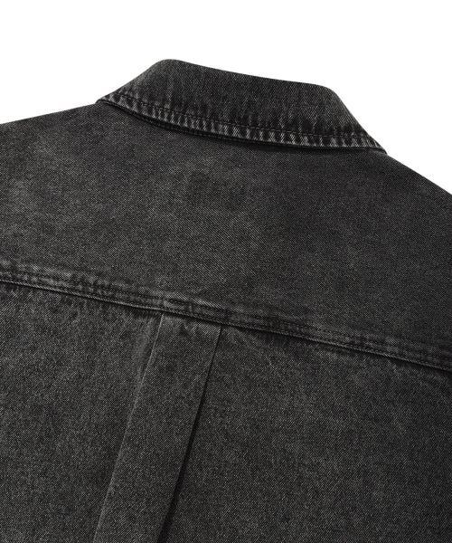 Washing denim short-sleeved shirt black